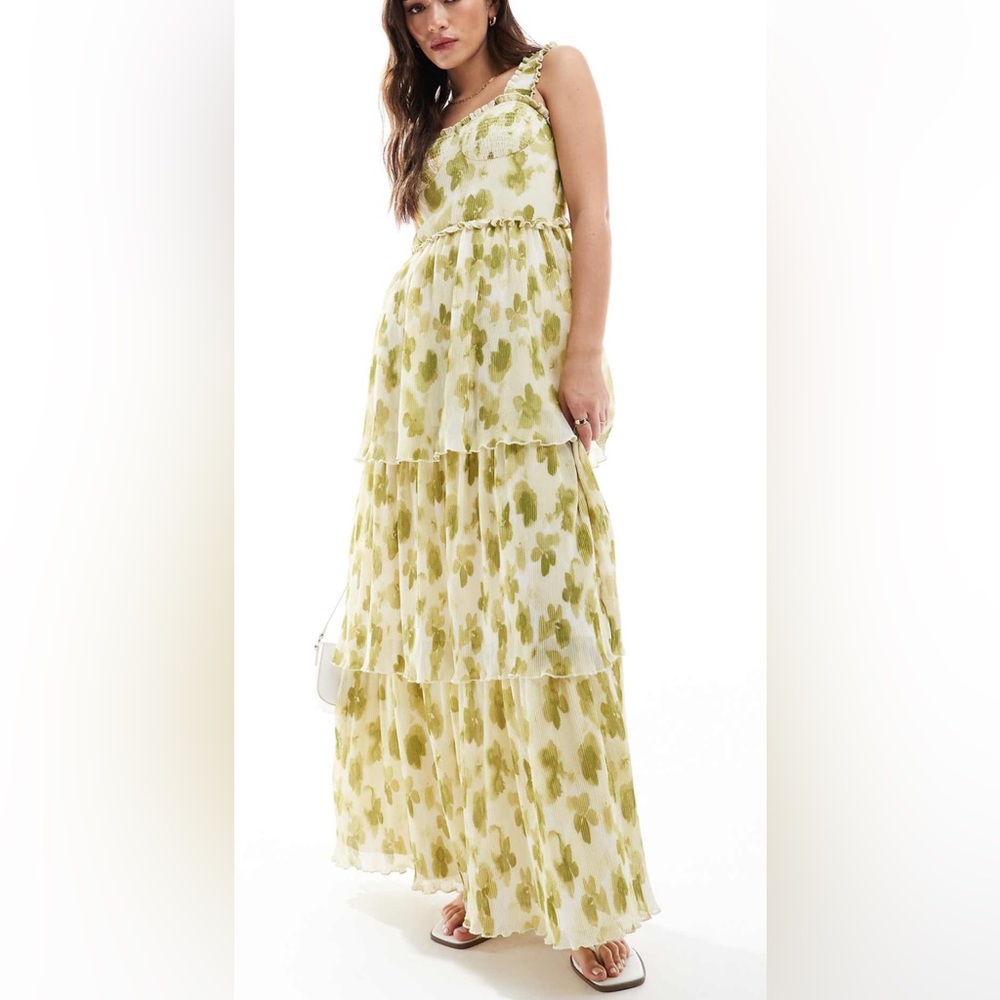 ASOS Floral Green tiered maxi dress